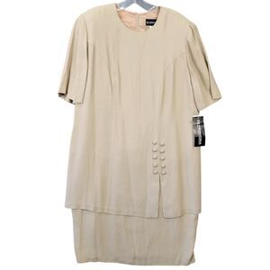 De Frantoria Dress Tan Midi Preppy Short Sleeves Vintage Zip NEW Womens Size 14